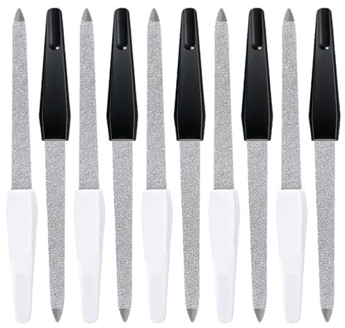 KEYRI 10 Pezzi Lima per Unghie, Lime Professionali per Unghie Doppia Faccia Limetta Unghie in Metallo per Manicure e Pedicure Lungo Lime per Unghie Uso in Salone e a Casa（5 Nero + 5 Bianco）