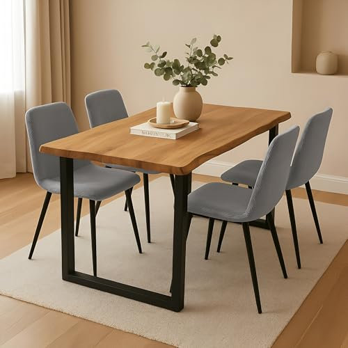 SAM 5 TLG. Essgruppe Josy | 140 x 80 cm | Holz Wildeiche-Optik | Stuhl Susi Grau | U-Gestell Schwarz | Kleiner Esstisch mit 4 Stühlen | Esszimmertisch/Küchentisch/Holztisch | Esszimmer