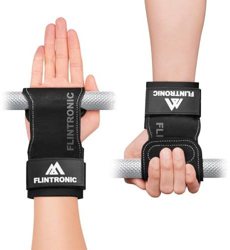 Flintronic Cinghie da Polso per Sollevamento Pesi, Straps Palestra di Pelle Oxford, con Protezione Del Polso Imbottita da 5 mm, Polsini Palestra, Gym Lifting Straps per la Protezione di Mani e Polsi