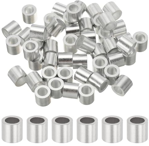 sourcing map 1/4(6mm) Aluminum Crimping Loop Sleeve, Wire Rope Stop Sleeve Round Crimp Ferrules for Wire Rope and Cable Ferrule, Silver 50Pcs