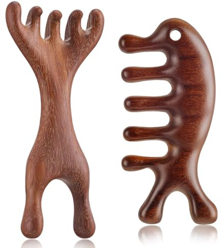 2 Piezas Peine De Madera Doble Extremo Para Masaje Cuero Cabelludo, Masaje De Cabeza, Masaje Capilar, Masajeador Cuero Cabelludo, Peine De Madera De Sándalo Natural, Sin Peine Púas Anchas Estáticas