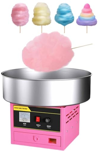 Kommersiell sockervaddsmaskin, 1200W sockervaddsmaskin, sockervaddsmaskin, marshmallows, med skål i rostfritt stål, sockerskopa, rostskyddsbeläggning Pink