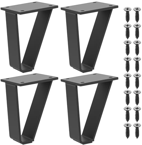 BJBJJIU 4 Pz Gambe per Mobili, Piedi per Mobili, 10cm Gambe per Tavolo a Forcina, Gamba per Tavolo Metallo Nero per Tavolini da Caffè Sedie Scrivania, con Cuscinetti Protezione e Viti