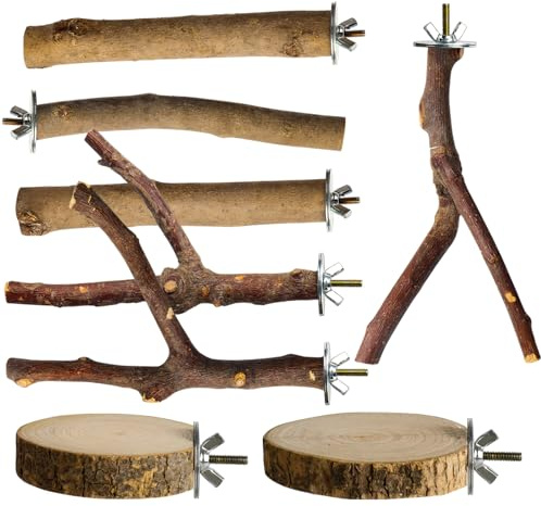Bafutayawa 8er-Set Juguetes para periquitos de Madera Natural, Accesorios para jaulas de Aves, Plataformas y Perchas para loritos en Interiores