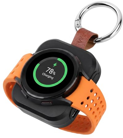 Cargador Portátil 1200mAh Compatible con Galaxy Watch 5/6/7/Ultra/8, Smartwatch Power Bank Wireless Magnético Mini con Cable USB y Llavero