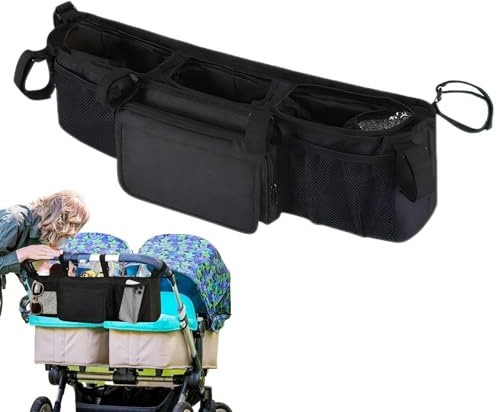 Accessoires Pour Poussette Double Organisation Légère Avec 3 Compartiments | Organisateur Compact Pour Poussette Pour Bébé Parents Maison Extérieur Camping Marche Et Maison