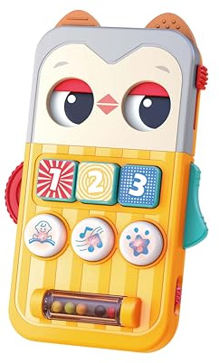 Hola - Teléfono Móvil de Juguete Infantil Búho - Sonido Ajustable - Juguete Interactivo y Sensorial - Juego Educativo con Actividades para Bebes +6 Meses - 2 Modos para Jugar - Enseña Números y Letras