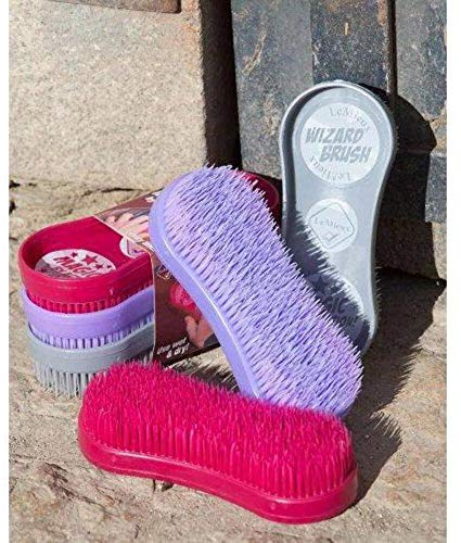 LeMieux Wizard Trio Brush in Burgundy, Grey and Purple - Easy Hair Removal - One Size Horse Grooming Accessory - Pack of 3