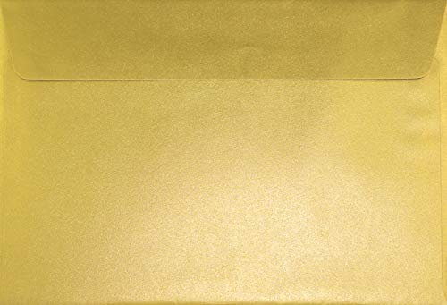 Netuno 25 Briefumschläge Perlmutt-Gold DIN C5 16,2 x 22,9 cm Sirio Pearl Aurum elegante Umschläge glänzend große Briefkuverts für Einladungskarten Hochzeitskarten Geburtstag Weihnachten Ostern