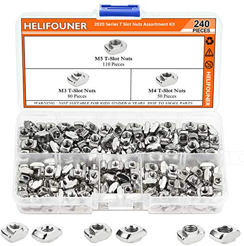 HELIFOUNER 240 Pieces 2020 Series T Nuts, M3 M4 M5 T Slot Nut Assortment Kit