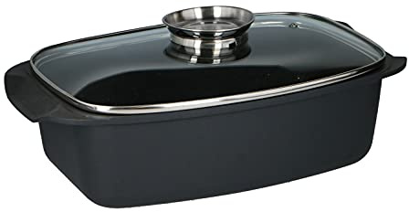 alpina Cocotte - avec couvercle en verre - Pour plats au four, vapeurs et rôtis - 5,5 l - Noir