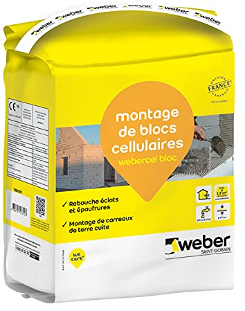 Mortier de montage pour blocs de béton cellulaire de terre cuite, 5kg, WEBERCOL BLOC, WEBER