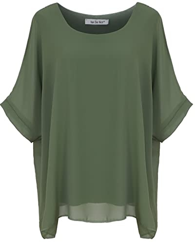 Van Der Rich ® - Chemisier en Voile Mousseline Doublé Intérieur - Femme (Khaki, L-XL)