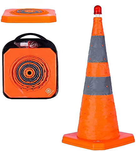 Coni pieghevoli di sicurezza stradale, coni pop-up multiuso con luce LED e collare riflettente, per parcheggio stradale, pratica di guida (1, 70cm)