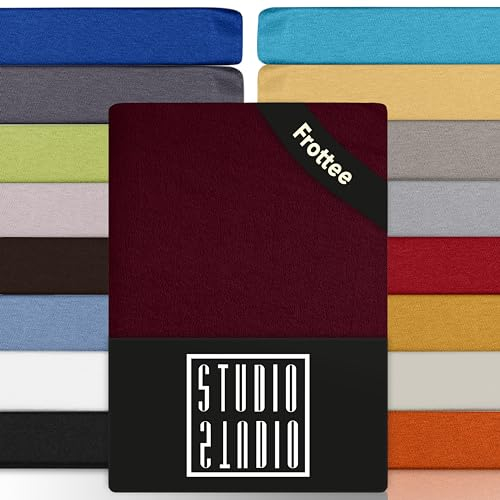 STUDIO Basic Frottee Spannbettlaken 180x200cm – weiches Frottee-Spannbetttuch aus 80 % Baumwolle & 20 % Polyester – Bordeaux – Öko-Tex Zertifiziert, bügelfrei & elastisch – für Matratzen 15–25cm