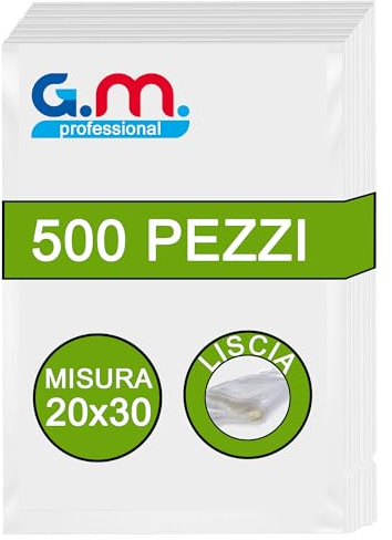 GM 500 Sacchetti Sottovuoto Lisci per Alimenti,Misura 20x30 Imballaggio per Macchine sottovuoto Professionali,per Conservazione Alimenti e Cottura, Senza BPA