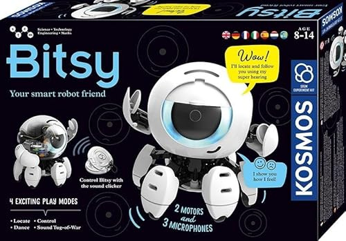 Kosmos 617424 Bitsy – Votre ami Robot Intelligent, Robot pour Enfants, contrôle Bitsy avec clicker sonore, Jouet pour Enfants, boîte d'expérimentation à partir de 8 à 12 Ans, Manuel multilingue