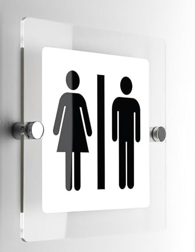 Global Targa Cartello in plexiglass Quadrato - Toilette Classic - Con Distanziali in acciaio inox (10x10 cm)