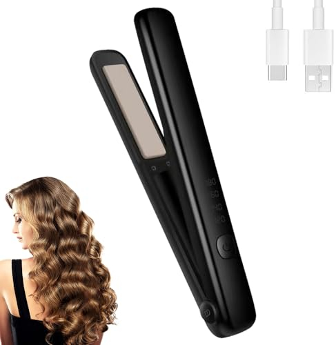 DAJASD Mini Glätteisen Kabellos, 2 in 1 Glätteisen Locken und Glätten, Kabelloses Glätteisen mit 4 Temperaturen, Reise Glätteisen, USB-C, Glätteisen Ohne Kabel für Kurzes und Langes Haar