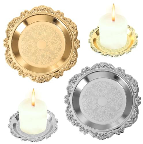 EIHI 2 Piezas Portavelas, Porta Velas, Metal Candelabros para Velas Decorativos, Pedestal de Metal Soporte Vela Oro et Plata, Candelero Platos Candelabro Redondo para Velas de Pilar