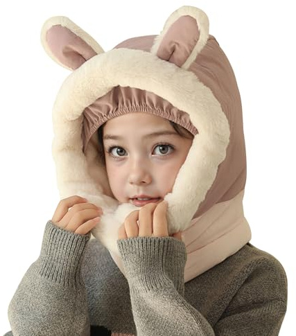TAGVO Cagoule Hiver pour Fille Garçon, Chaud Balaclava Casquette Polaire Bonnet Écharpe Ensamble Thermique Cache Cou Oreilles Chapeau 2 à 7