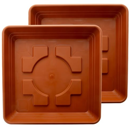 Sottovaso 35 x 35 cm per vasi grandi esterni (set da 2 pezzi) extra robusti, in terracotta, per vasi di fiori, grandi esterni, plastica protetta dai raggi UV, made in Germany