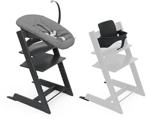 Trona Tripp Trapp de Stokke, Black (Incluye Silla + Baby Set 2) con Newborn Set (Anthracite) - Diseño Seguro, Ajustable y Ergonómico
