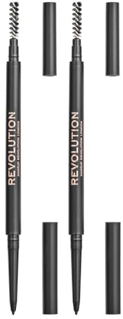 Makeup Revolution, Precise Brow Pencil, Dual Ended Eyebrow Pencil And Spoolie Brush, Fine Tip, Medium Brown, 0.05g (Pack of 2)