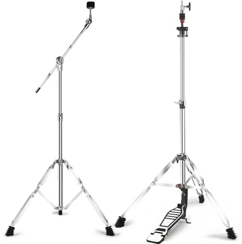 Seteol Hi Hat Stand + Boom Cymbal Stand Set, Upgraded 3-Leg Adjustable Hi-Hat Cymbal Stand with Smooth Pedal, Adjustable Boom Cymbal Stand for Drum Hardware for Mounting Crash, Ride, Splash Cymbal