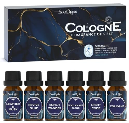 SoulOrigin Cologne Essential Oils Set, Fragrance Oil for Diffuser, Men Scent Diffuser Oil, Use for Soap Candle Making, Leather&Musk, Cologne, Sunlit Wander, Revive Blue, Night Code,Gentleman's Blend