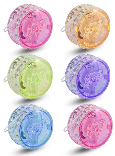 6 Pcs Yoyo for Kids, Colorful Yo Yo Set with 5.5 cm Diameter, Light Up Yoyos for for Birthday Party, Perfect for Fun Party Favors, Classroom Rewards, Beginners Indoor and Outdoor Play