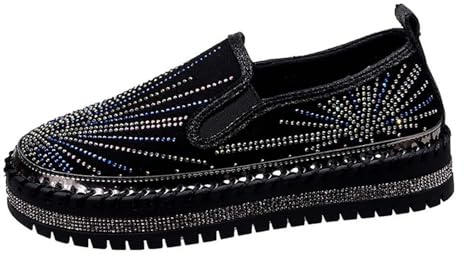 Generisch Sneakers da donna con paillette, basse, strass bassi, con brillantini, scarpe da ginnastica per attività all'aria aperta, per il tempo libero, scarpe da corsa, scarpe in tela, slip on, Nero