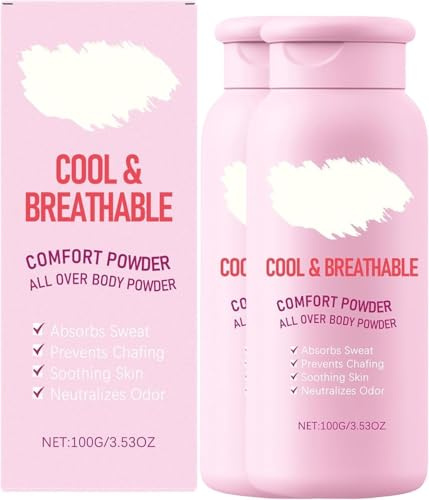 Poudre corporelle confort pour femmes, poudre rafraîchissante et respirante, anti-transpirante non collante, pour un confort optimal et une sensation de fraîcheur.
