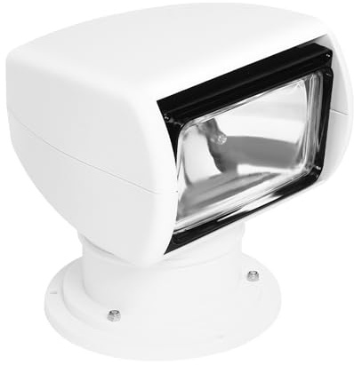Faro de búsqueda teledirigido marino, halógeno, 100 W, 2300 lm, alcance de 800 m, IP66, resistente al agua, giratorio 355°, CC 12 V, color blanco