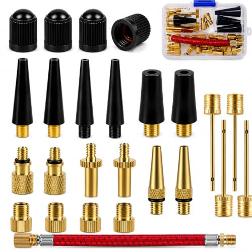 Kit d'adaptateurs de valve de vélo, adaptateur universel pour valve française (SV), valve auto (AV) et valve Dunlop (DV), avec boîte de tri, adaptateur de pompe à air, aiguille à ballon et adaptateur