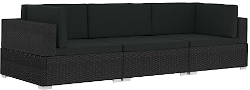 vidaXL Garten Sofagarnitur 3-TLG. mit Auflagen 3er Sofa Couch Lounge Gartensofa Gartenmöbel Rattansofa Sitzgruppe Poly Rattan Schwarz