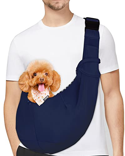 PETLOFT Puppy Sling, Dog Sling, Cat Sling, Adjustable Puppy Sling Carrier with Collar Hook for Small Pets up to 4.99kg, Blue