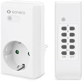 sonero Set de Prises Radio-pilotées: 1x Prise Radio-pilotée et 1x télécommande Radio, 1100 Watts, portée Maxi 30m, intérieur, Blanc