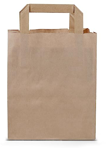 Commerline Papiertüten 250 Stück, Braun, 18+8x22 cm | Kraftpapier Tüten Klein Mit Henkel | Tragetasche Groß Papiertragetaschen Papiertüte Papiertaschen, DIY Adventskalender