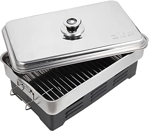 Zite Fishing - Horno de mesa para ahumar con termómetro, para pescado y más barbacoa y ahumar, accesorios para pesca y camping, acero inoxidable