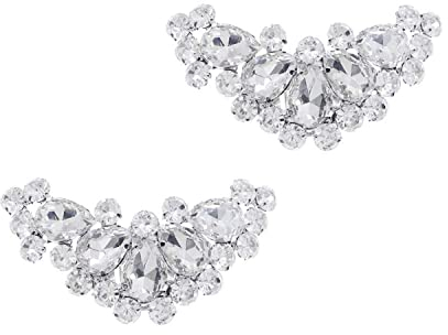 DRERIO Crystal Shoe Clips - 2 Pcs Silver Rhinestone Buckles, Jewelry Accessories for Women, Girls, Wedding, Prom, Party, High Heels