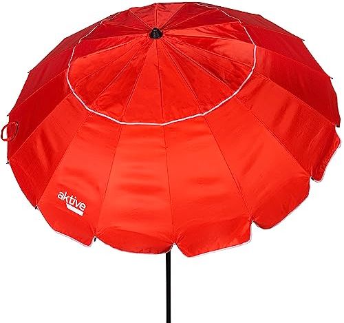 AKTIVE 62278 - Grand Parasol de Plage Rouge Pliable et Inclinable, Coupe-Vent, Ø 206 cm, avec Protection UV50