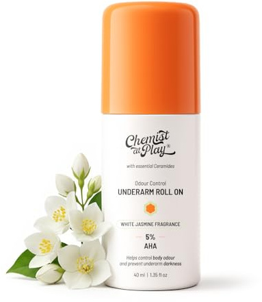 Chemist at Play UnderArm Roll-On with 5% AHA|Lactic & Mandelic Acid|Prevents Odour, Brightens Skin & Exfoliates Underarm|For Sensitive Skin|White Jasmine Fragrance|Alcohol & Aluminium Free| 1.35 fl oz