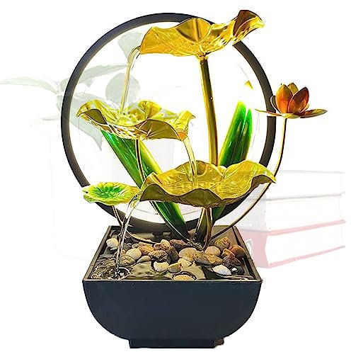 Tuzsocr Fontaine d'intérieur,Ornements d'eau Courante,Fontaine d'eau de Bureau avec Cascade LED - Idéal Méditation et Détente - pour la Décoration de la Maison,L'ameublement de Bureau (Style 2-B)