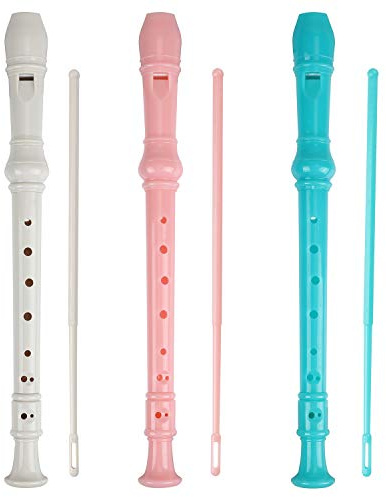 Flûte à bec soprano à flûte à bec 8 trous en ABS de style allemand Flûte triple en Do avec tableau de doigté Instructions (français non garanti) Lot de 3