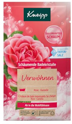 Kneipp Cristaux de bain - Sels de bain avec sel profond et combinaison d'huile essentielle naturelle de rose de Damas et d'huile de camélia nourrissante - Mousse de rêve longue durée - 80 g