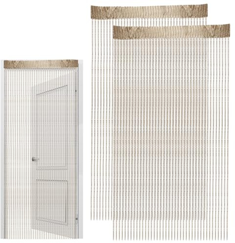 Jeukwud Lot de 2 Rideau de Porte à Franges, 100x200cm Rideaux Fils Paillette Panneau Mural, String Porte Rideau Séparateur de pièce, pour Patio, Chambre à Coucher, Mariage, Restaurant(Champagne)