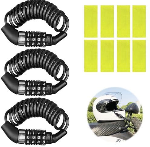 Helmschloss Motorrad Helmschloss Helmschloss Fahrrad mit 4 Steillig Zahlencode Helmschloss Geeignet für Fahrräder Dreiräder und Motorräder(Mit 8 Reflektierenden Aufklebern)