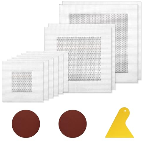 Tyqour 13 parches de reparación de pared autoadhesivos, 10/15/20 cm de aluminio para reparación de paneles de yeso, red de fibra galvanizada de 2/4/6 pulgadas para cubrir agujeros y grietas en la