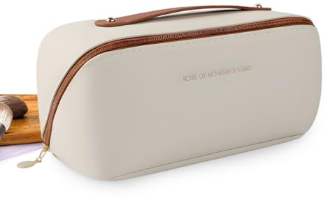 Porta Trucchi da Viaggio-Alta Capacità,Borsa Cosmetica Portatile e Impermeabile in Pelle PU,Borsa da Toilette Multifunzionale,Borsa per Il Trucco da Viaggio Portatile con Scomparti (Marrone)